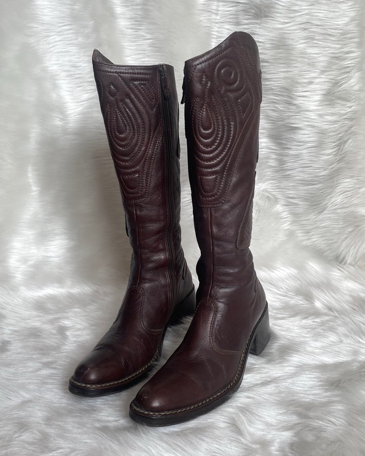 vintage deri desenli çizme - Görsel 2