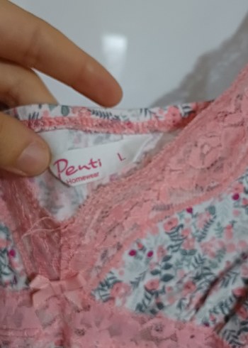 l Beden Pembe Dantel Detaylı Bohem Midi Gecelik