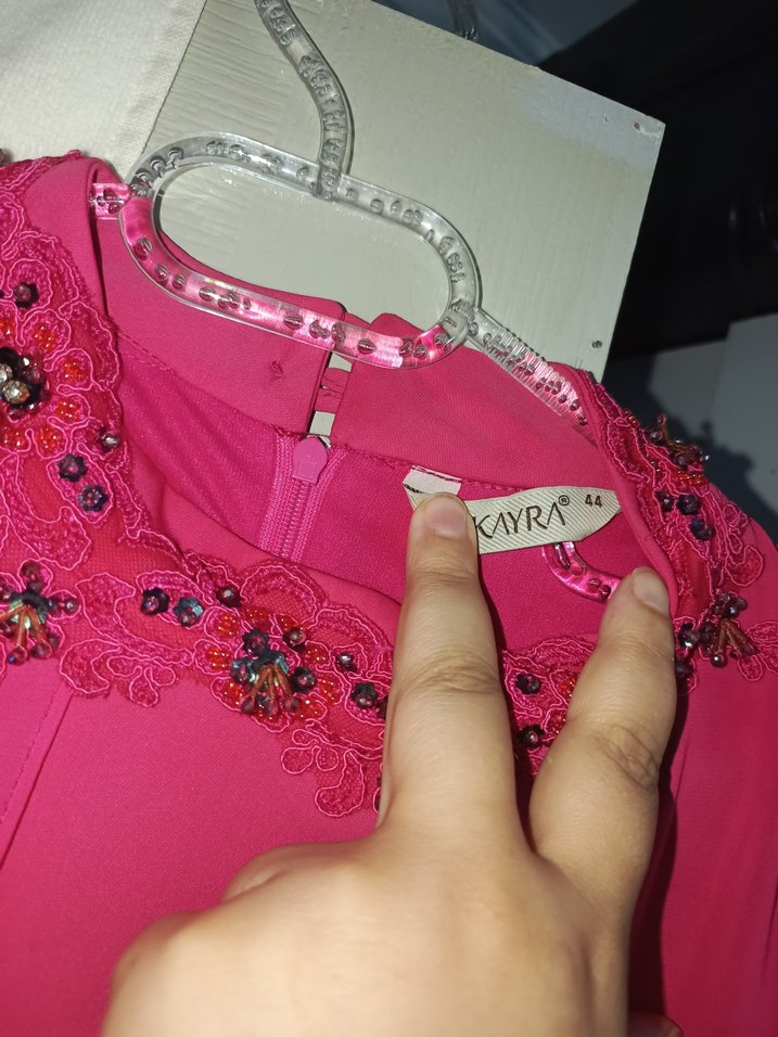 fuşya Uzun Kollu İşlemeli Kadın Abiye - Görsel 3