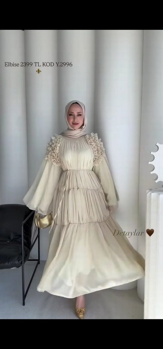 Drapeli Bohem Uzun Beyaz Elbise - Görsel 2