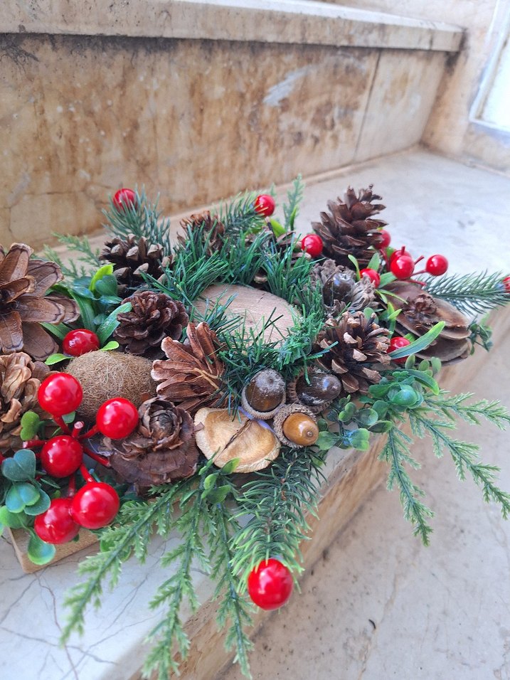 Ahşap ve Kırmızı Meyveli mumluk - Görsel 3