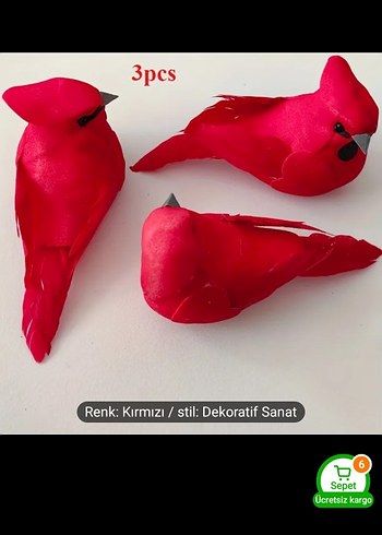 Kırmızı Dekoratif Kuş Figürleri - Görsel 4