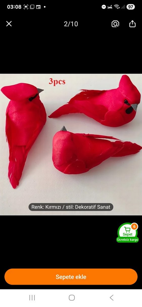 Kırmızı Dekoratif Kuş Figürleri - Görsel 4