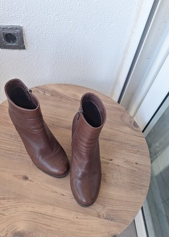 Kahverengi Deri Platform Topuklu Kadın Bot - Görsel 2