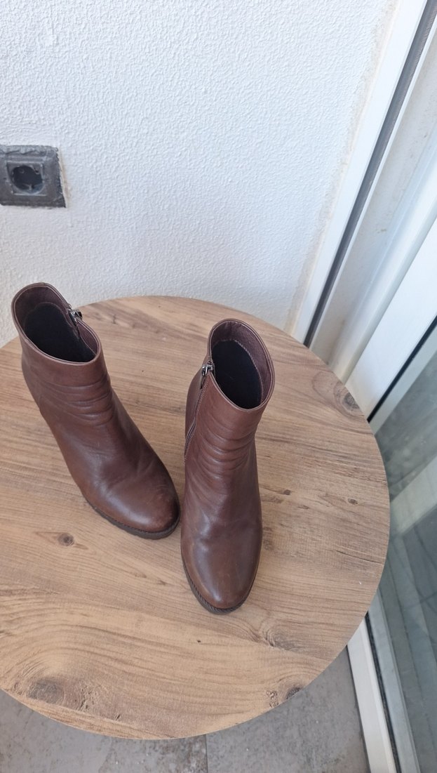 Kahverengi Deri Platform Topuklu Kadın Bot - Görsel 2