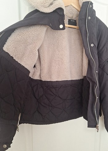 Kürklü Kapüşonlu siyah Kadın Kışlık Ceket - Görsel 7