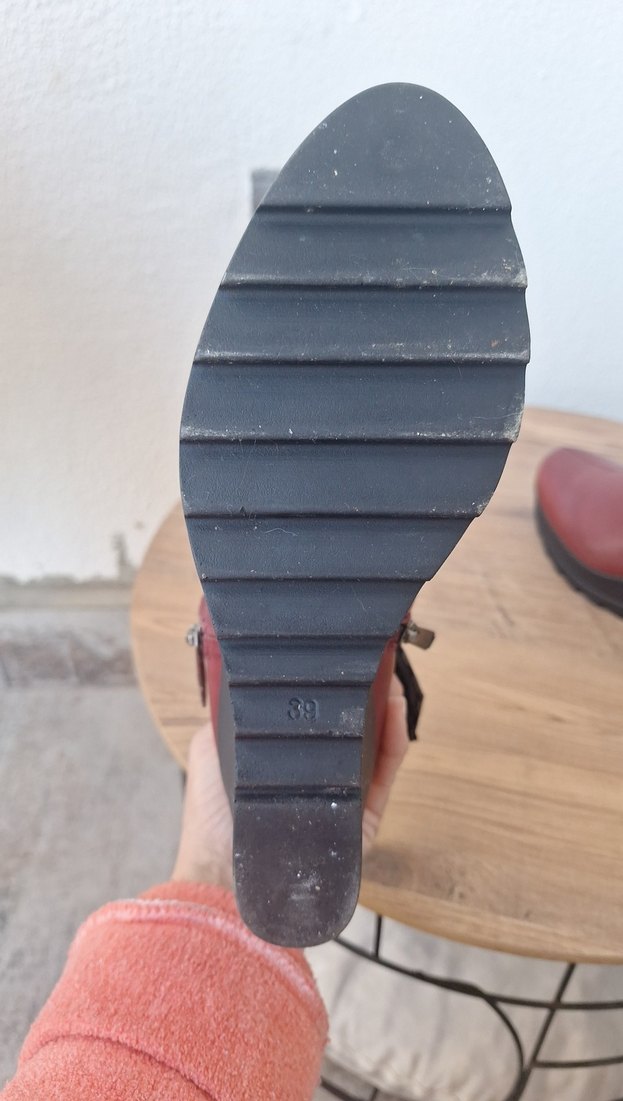 Bordo Deri Dolgu Topuklu Kadın Bot - Görsel 5