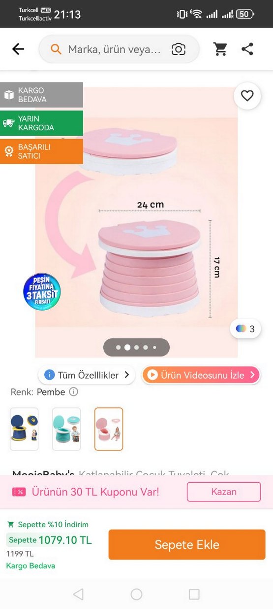 Pembe Katlanabilir Plastik Bebek Lazımlığı - Görsel 4
