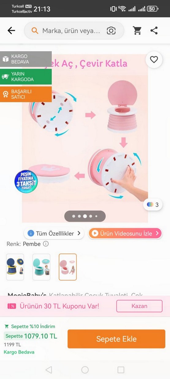 Pembe Katlanabilir Plastik Bebek Lazımlığı - Görsel 5