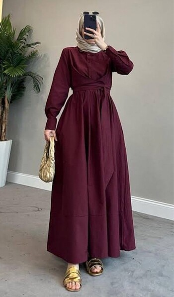 Bordo bağlamalı elbise
