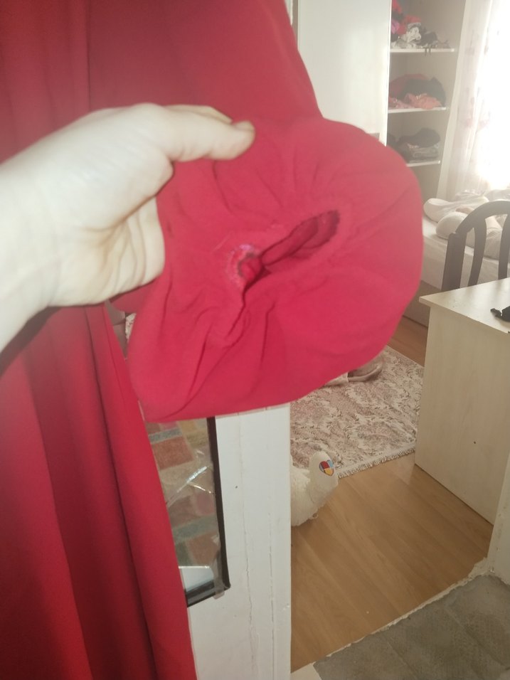 Kadın Kırmızı Uzun Kollu Vintage Elbise - Görsel 3