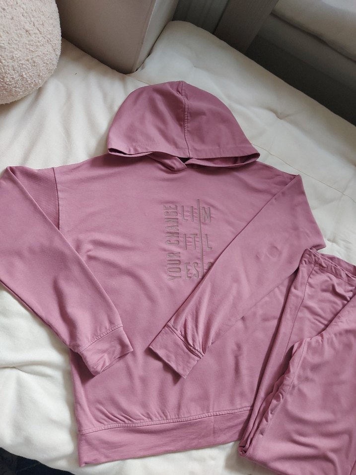 Pembe Kadın Kapüşonlu Oversize Eşofman Takımı - Görsel 2