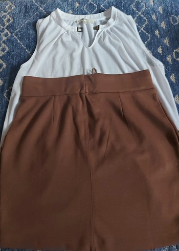 Kahverengi Bol Kesim Kemerli Etek - Görsel 3