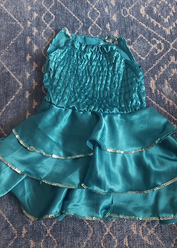 Parıltılı Turkuaz Kız Elbisesi Fırfırlı - Görsel 2