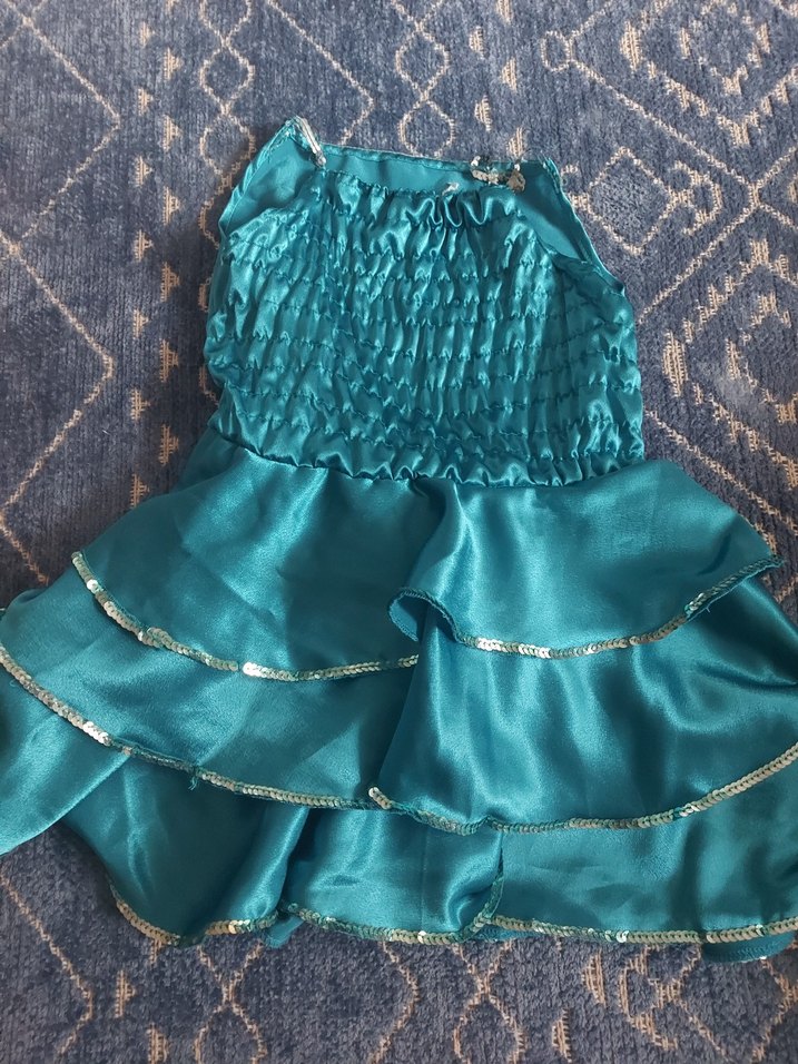 Parıltılı Turkuaz Kız Elbisesi Fırfırlı - Görsel 2