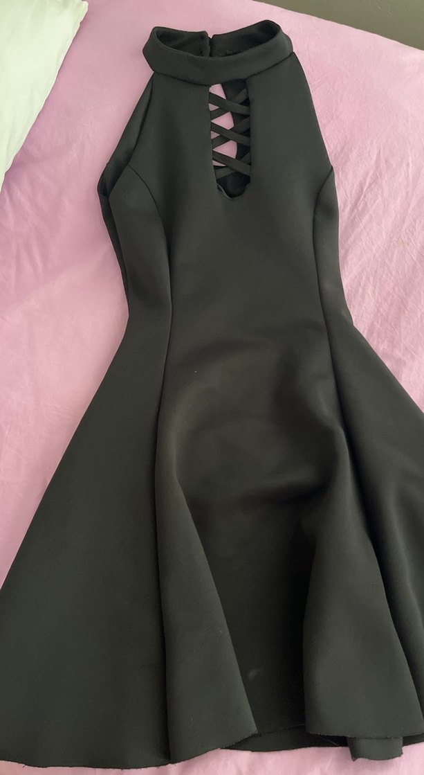 Siyah V Yaka Drapeli Midi Gotik Elbise - Görsel 2