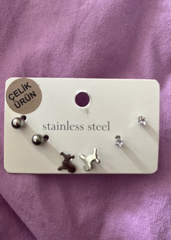 Mor Mini Parlak Çelik Küpe Seti - Görsel 2