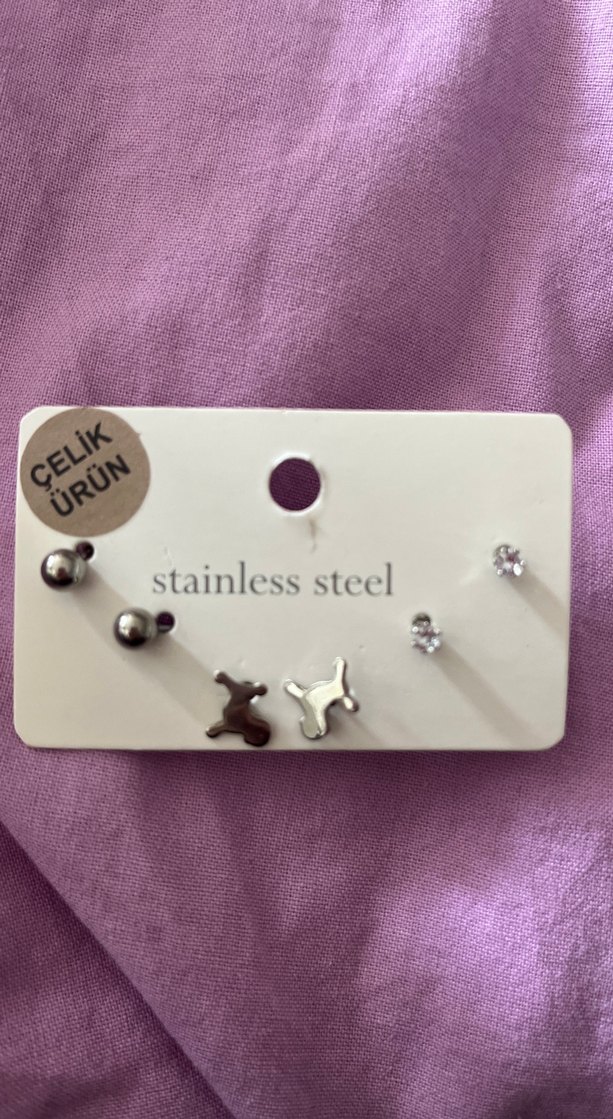 Mor Mini Parlak Çelik Küpe Seti - Görsel 2