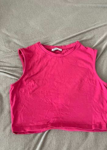 s Beden pembe Renk Pembe Kolsuz Crop Top