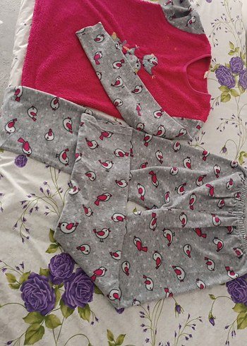 Gri Baskılı Polar Pijama Takımı