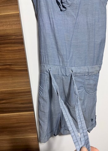 Kot Kumaşlı Bel Detaylı Mini Tulum - Görsel 2