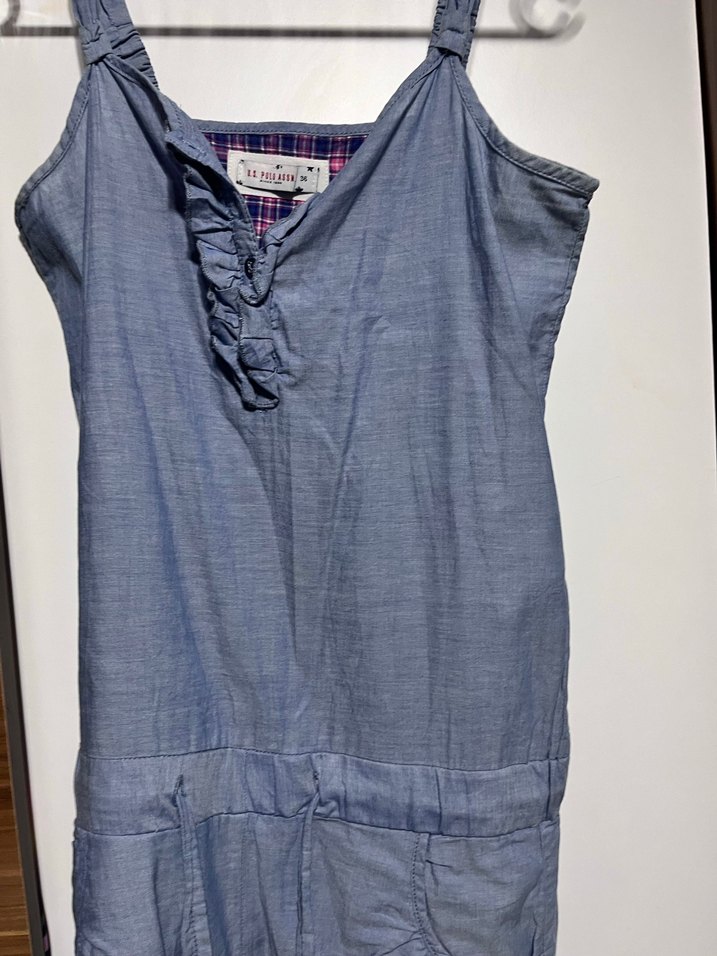 Kot Kumaşlı Bel Detaylı Mini Tulum - Görsel 4