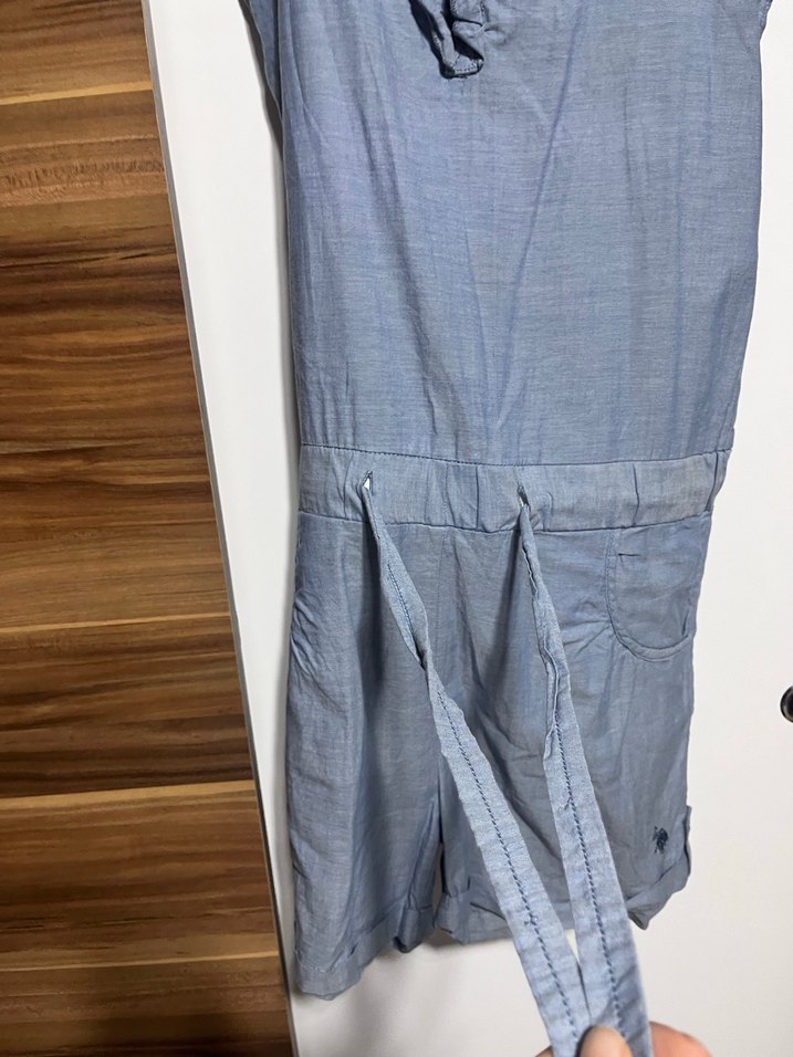 Kot Kumaşlı Bel Detaylı Mini Tulum - Görsel 2