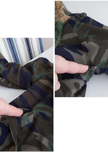 Kürk Detaylı Kamuflaj Kapüşonlu Kadın Mont - Görsel 7