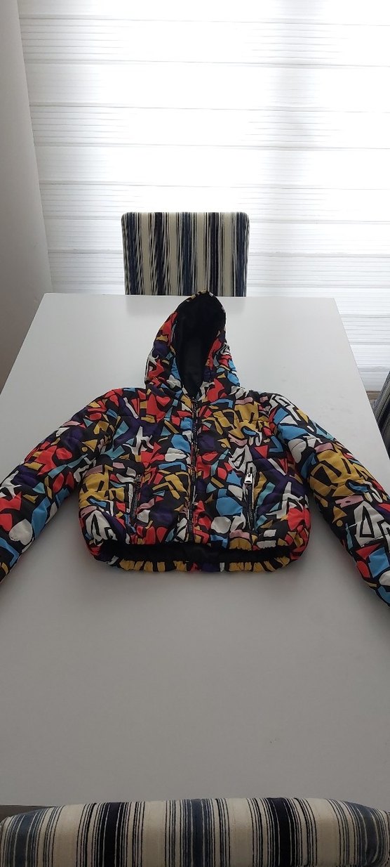 Çok Renkli Kapüşonlu Kadın Mont - Görsel 3