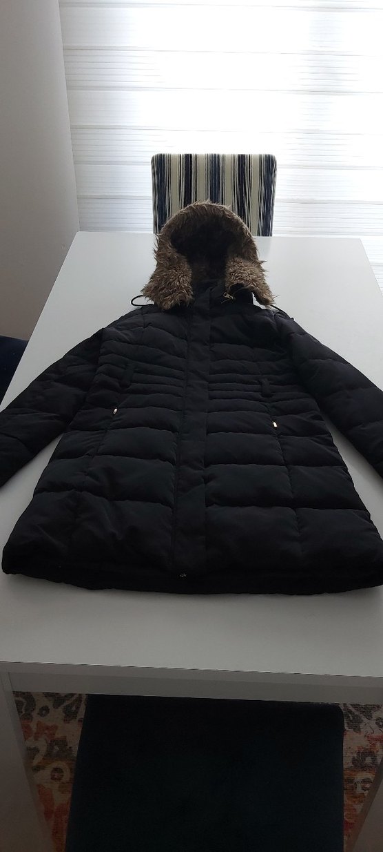 Kürk Detaylı Siyah Kadın Kışlık Mont - Görsel 5