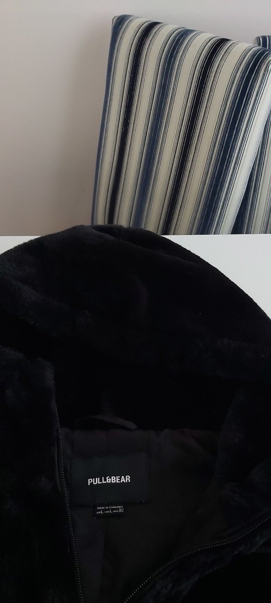 Siyah Kapüşonlu Kadın Peluş mont - Görsel 5