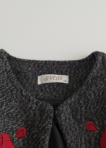 Nakışlı Gri Uzun Kadın Kaban - Görsel 3