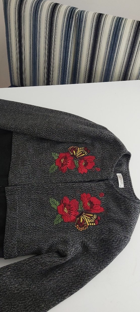 Nakışlı Gri Uzun Kadın Kaban - Görsel 4