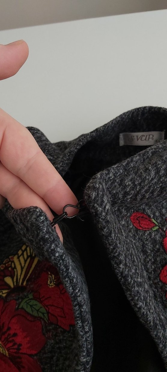 Nakışlı Gri Uzun Kadın Kaban - Görsel 5