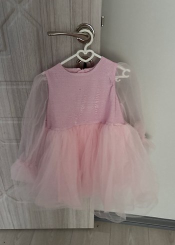 Pembe Kız Çocuk Tül Detaylı Elbise