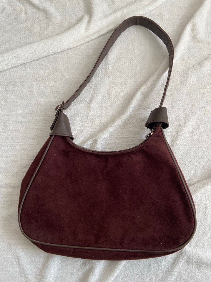 Kahverengi Süet Tokalı Kadın Çanta - Görsel 2