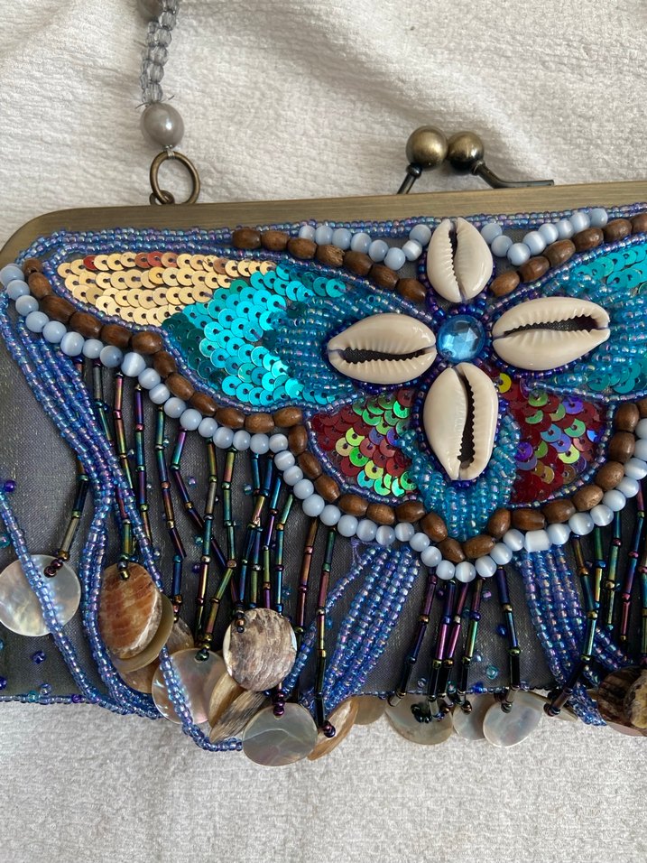 Boncuk İşlemeli Mavi Bohem Kadın Çanta - Görsel 2