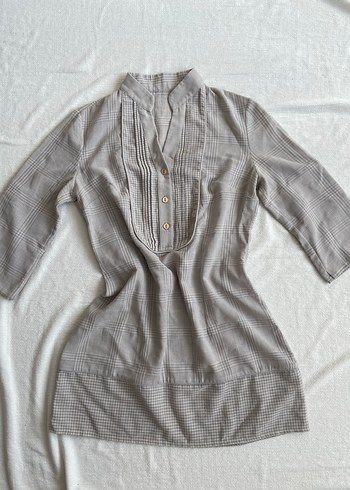 Düğmeli Kısa Kollu Keten Kadın Gömlek - Görsel 2