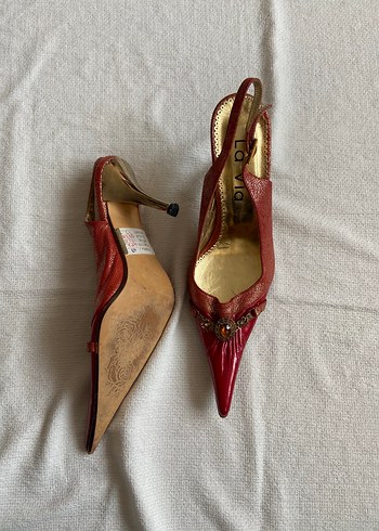 37 Beden kırmızı Renk Bordo Deri Vintage Tokalı Kadın Topuklu Ayakkabı