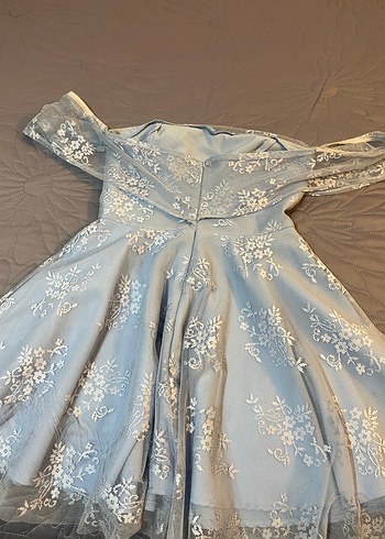 Dantel İşlemeli Straplez Mavi Abiye Elbise - Görsel 2