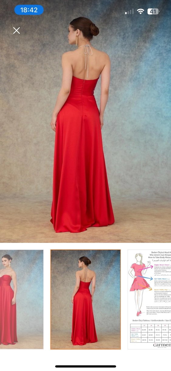 Kırmızı Drapeli Uzun Straplez Abiye Elbise - Görsel 2