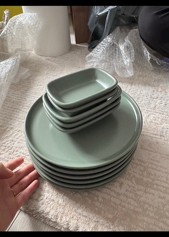 Karemika Gri ve Haki Renkli Kahvaltı takımı 12 kişişik - Görsel 6