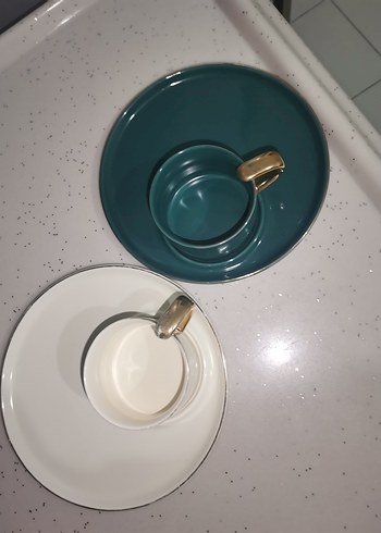 Altın Kulplu Beyaz ve Gri Fincan Takımı - Görsel 4