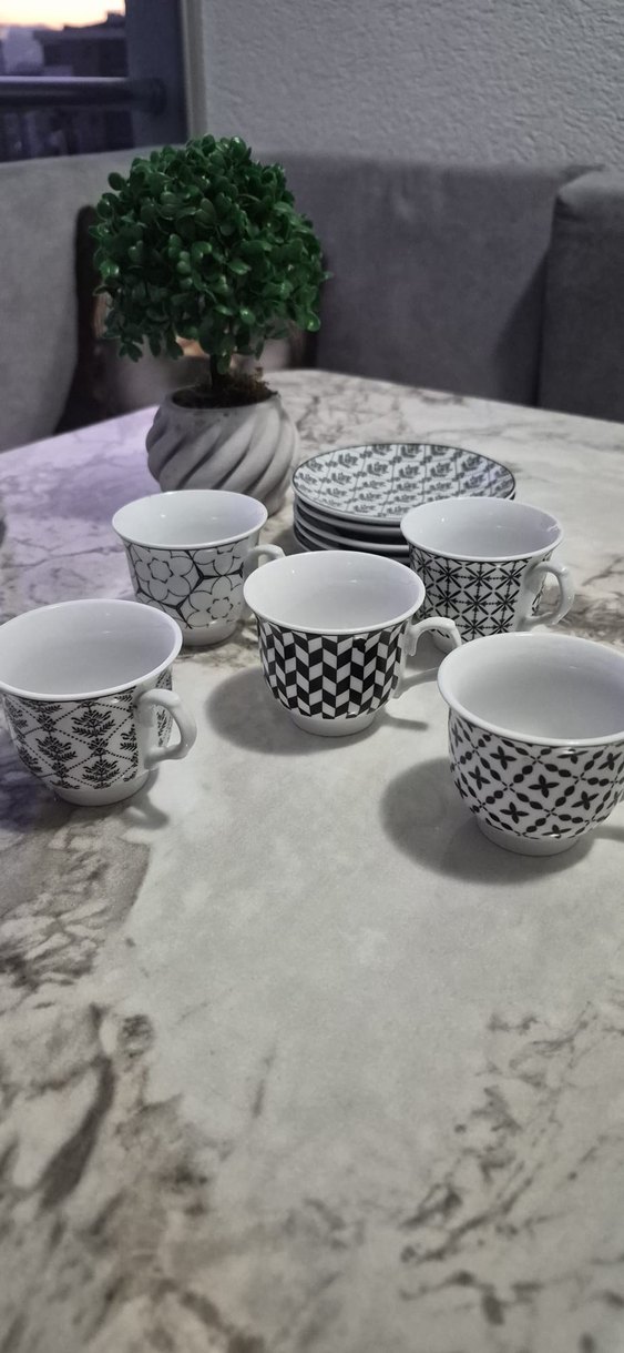 5 adet Desenli Beyaz ve Gri Kahve Fincanı Seti - Görsel 4
