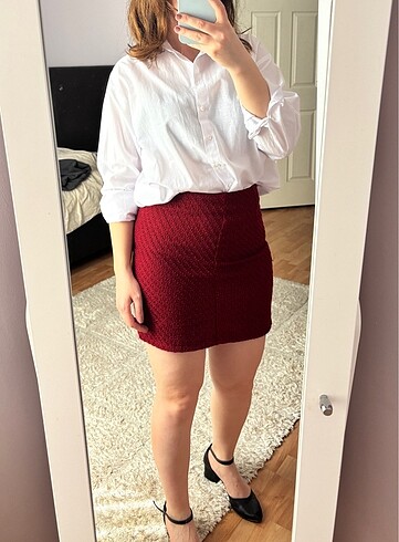 Bordo örgülü mini etek