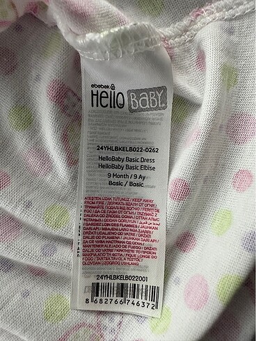 6-9 Ay Beden HelloBaby Kız Bebek Elbise (9 Ay)