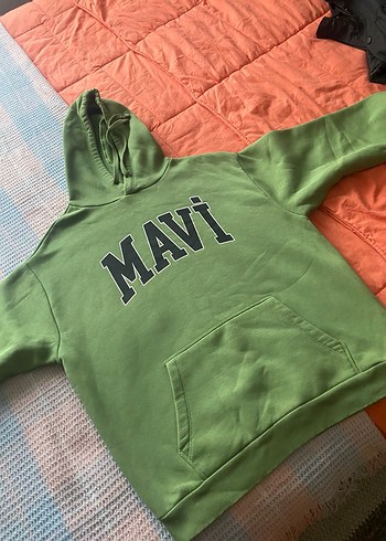 xs Beden Mavi Baskılı Kapüşonlu Kadın Sweatshirt