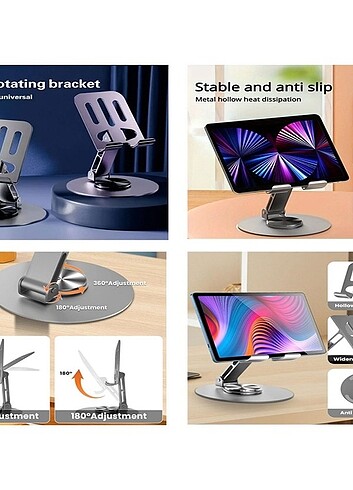 Katlanabilir ve Ayarlanabilir Metal Telefon Tutucu Stand 360° Dö - Görsel 4