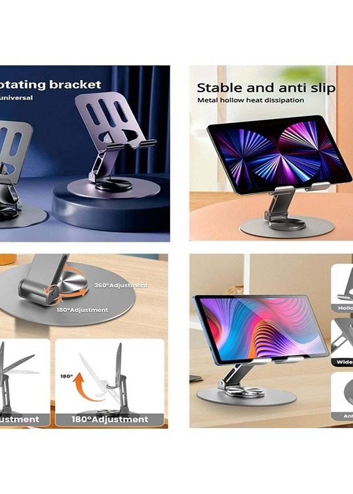 Katlanabilir ve Ayarlanabilir Metal Telefon Tutucu Stand 360° Dö - Görsel 4