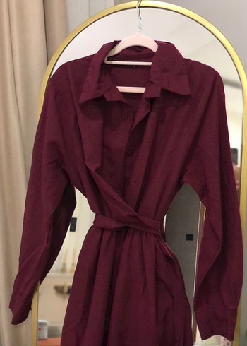 Bordo Uzun Kollu Pamuklu Salaş Elbise - Görsel 2